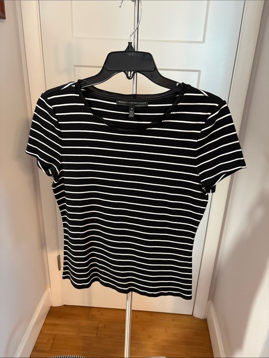 White House Black Market Tops - White House Black Market Black and White Striped Short Sleeve Tee